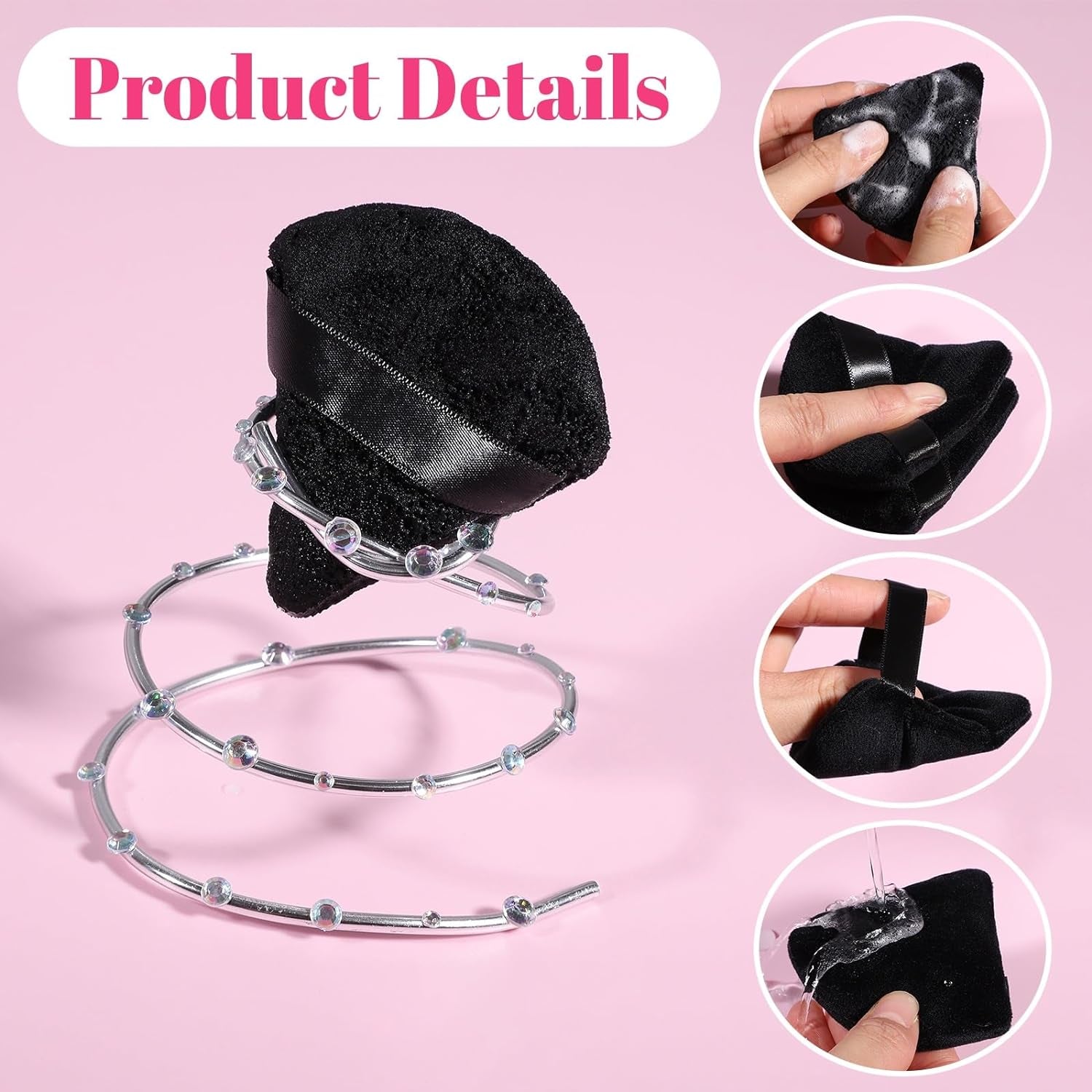 6 Pcs Powder Puff Face Soft Triangle Makeup Puff Velour Makeup Sponge Beauty Blender for Loose Powder (Black)