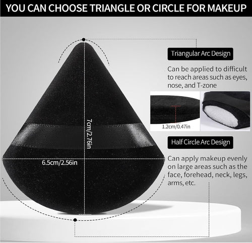 6 Pcs Powder Puff Face Soft Triangle Makeup Puff Velour Makeup Sponge Beauty Blender for Loose Powder (Black)